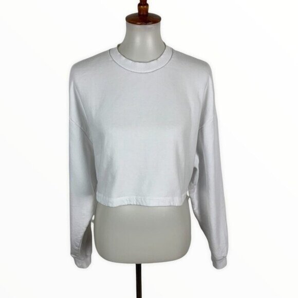 Asos Womens Small White Long Sleeve Crop Sweatshirt Y2K Streetwear - Picture 1 of 7
